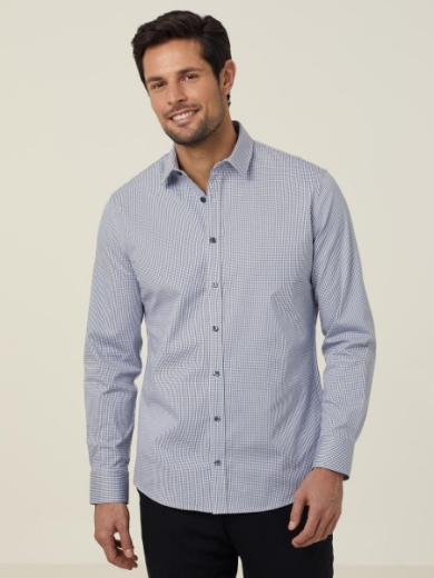 Picture of NNT Mens Avignon Gingham Check Stretch Long Sleeve Slim Shirt